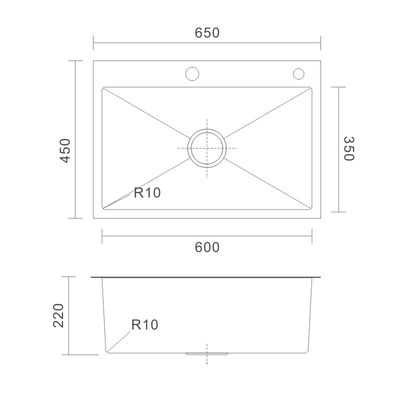 Apron Topmount Stainless Steel Kitchen Sink Brushed 65x45 18 Gauge